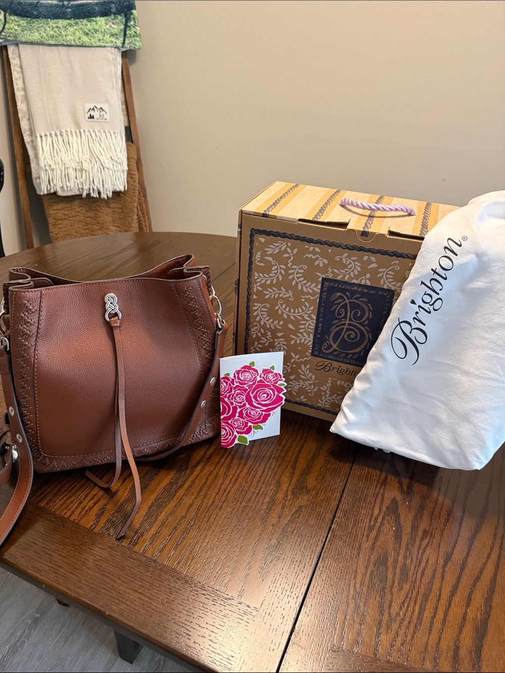 Brighton Bourbon color Leather Crossbody with Woven Trim - Picture 6 of 7